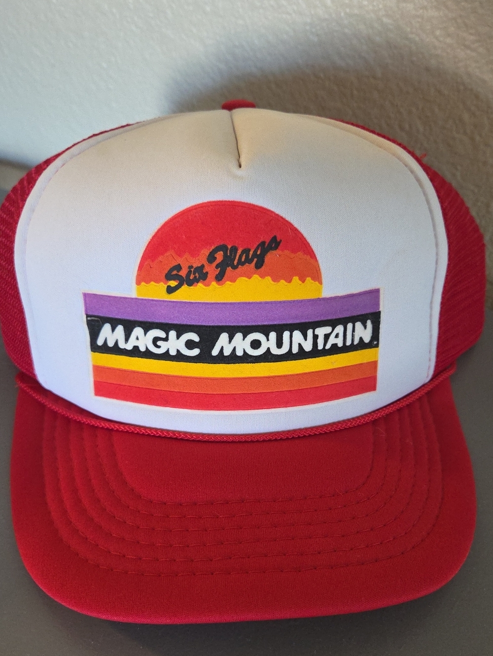 Vintage Six Flags Magic Mountain Red Mesh Trucker Hat